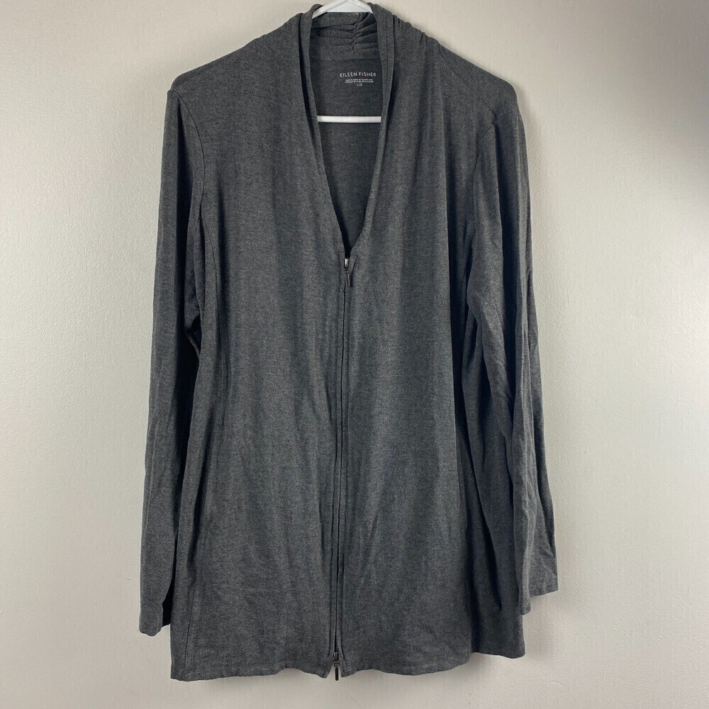 Eileen Fisher Dark Gray Zip Front Lightweight Cardigan
